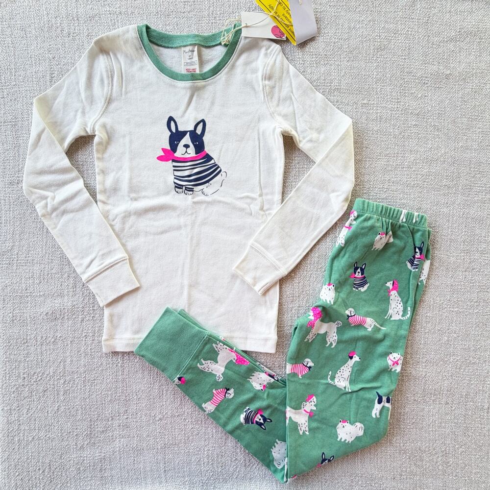 NWT Mini Boden Dog Print Long John Pajama Set girl's 8
